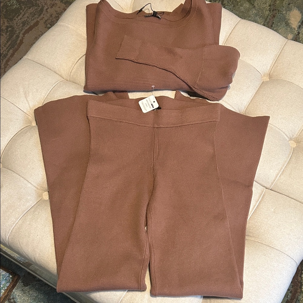 Fashion Nova Terracotta Knit Top & Bottom Set